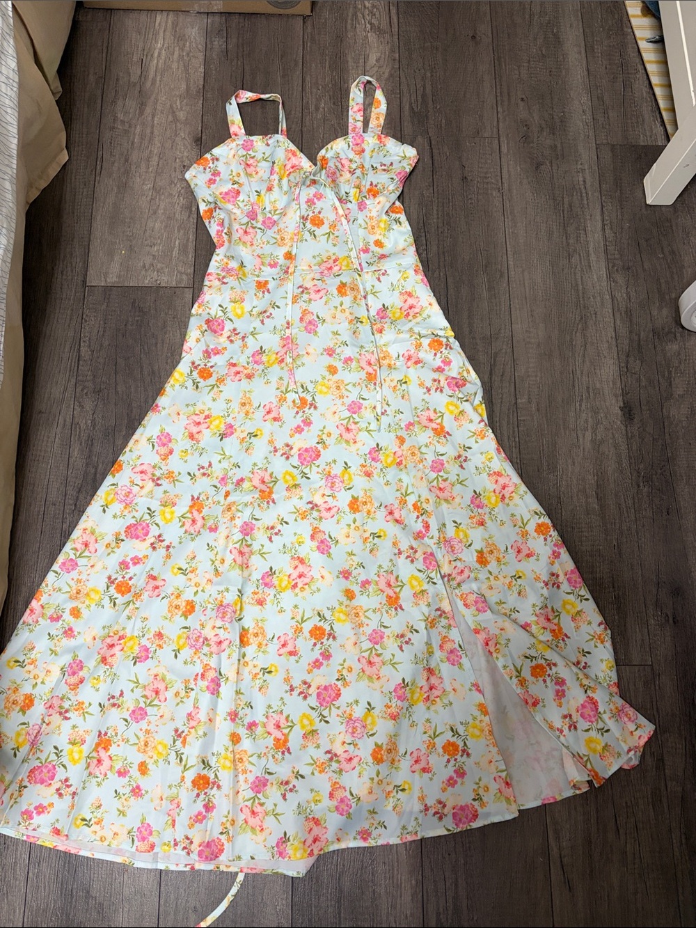 SHEIN Pastel Floral Strappy Maxi Dress in Pink & Yellow